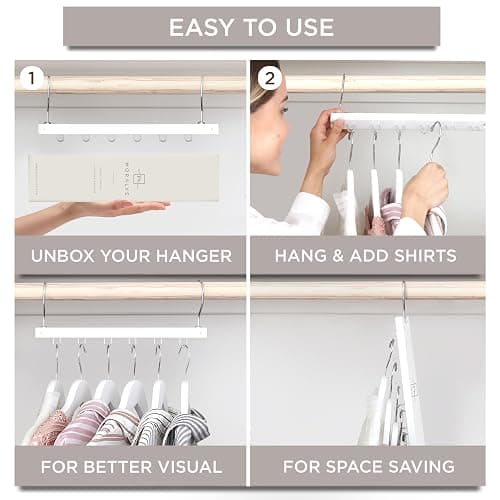 MORALVE Space Saving Hangers for Closet – 4 Pack European Beechwood 6-Tier Shirt Organizer with 360° Swivel Hook – Collapsible Clothes Hanger for Closet Organization (Hangers Not Included) thumbnail 7
