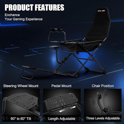 GTPLAYER Sim Racing Cockpit Foldable & Adjustable for High Performance Sim Racing Compact & Flexible Supports All Steering Wheels & Pedals for PC Wheel and Pedals Not Included(Black) thumbnail 8