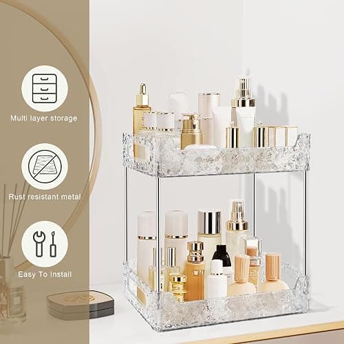 TENDER EPOCH 2-Tier Bathroom Counter Organizer Countertop Storage, Dresser Organizer Vanity Tray for Makeup, Perfume Organizer Cosmetics Skincare Shelf - Clear - Clear White - 2-Tier thumbnail 5