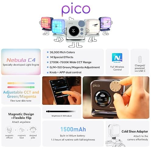 NANLITE Pico Portable LED Fill Light – Full Color RGB, Snap-On Attachment for Phone/Camera Photography, Live Streaming, Video Content Creation (Midnight Blue) thumbnail 4