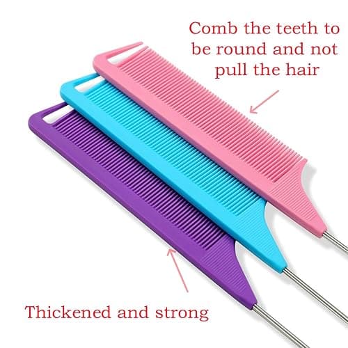 8pcs Rat Tail Combs Set,Long Steel Pin Teasing Combs for Salon Hair Stylists,2 styles and multiple colorsb of Metal Parting Combs for Women,Hair Teasing Fine Tooth Comb Aigee thumbnail 4