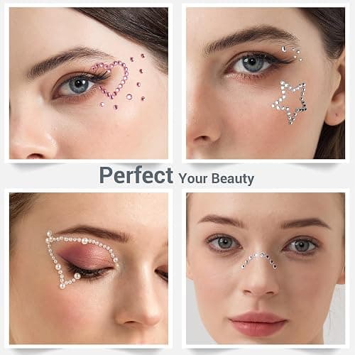 Teenitor Self Adhesive Valentine's Day Face Gems, Face Rhinestones Pearl Stickers, Rave Accessories for Women thumbnail 3