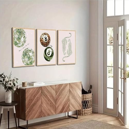 Sage Green Trendy Cheetah Canvas Wall Art Preppy Leopard Print Lucky 8 Ball Poster Y2k Cheetah Room Wall Decor Coquette Poster Aesthetic Fashion Pictures for Bedroom Dormitory 16x24x3 Inch Unframed thumbnail 5