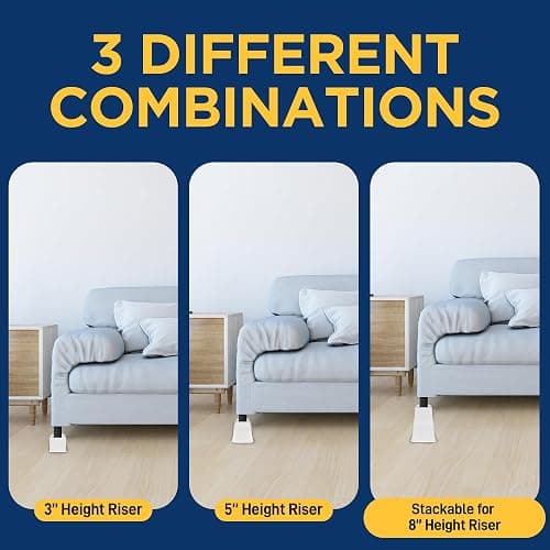 LifeMaster 8pcs Bed Risers Set - 3.5 inch Adjustable Heavy Duty Furniture Risers for Sofa Couch, Great for Under Bed Storage (White) - 3.5inch-8 PACK - White thumbnail 3