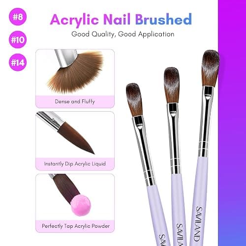 SAVILAND Monomer Acrylic Nail Liquid – 8.11fl.oz Acrylic Liquid with 3PCS Brushes Size（8/10/14) Non-Yellowing Monomer for DIY Home Nail Salon Use thumbnail 6
