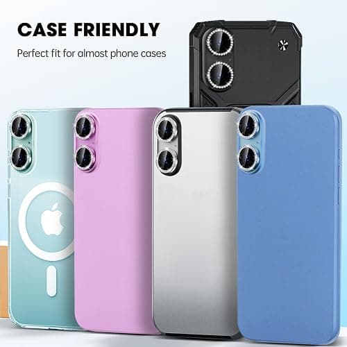 Xfilm for iPhone 16/16 Plus Camera Lens Protector Bling Individual Metal Diamond Ring 9H Hardness Scratchproof Protector, Stylish Phone Accessories, Case Friendly (Silver Diamond) thumbnail 6
