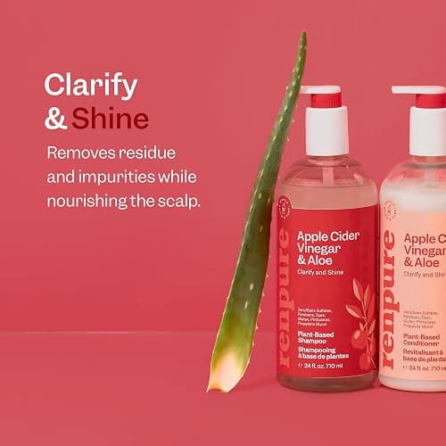 Renpure Apple Cider Vinegar & Aloe Shampoo, Plant-Based – Clarifies, Removes Residue and Nourishes for Shiny, Healthy Hair – For Dull Hair - Apple Cider Vinegar, Aloe Leaf Juice – 24 Fl Oz thumbnail 3