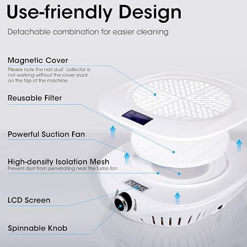 Gellen Nail Dust Collector with LED Display, 4000RPM Powerful Suction Vacuum Fan with Reusable Filter, Soft Ergonomic Shell Nail Vacuum Cleaner for Acrylic Nail Tech, Home & Salon thumbnail 5