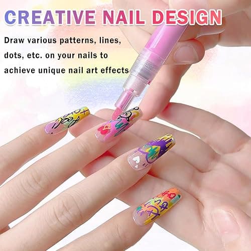 IONSGAKO 12 Colors Nail Art Pens Set Nail Polish Pens Nail Art Drawing Pen Quick Dry Waterproof Nail Art Painting Pens kit for Home DIY Nail Art Design thumbnail 4