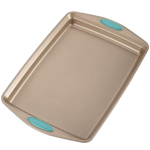 Rachael Ray 47578 Cucina Nonstick Bakeware Set with Grips Includes Nonstick Bread Pan, Baking Sheet, Cookie Sheet, Baking Pans, Cake Pan and Muffin Pan - 10 Piece, Latte Brown with Agave Blue Grips - 10 Piece - Latte Brown with Agave Blue Grips - Bakeware Set thumbnail 16