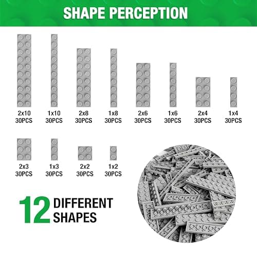 MANNIDOO 360 Pieces Flat Building Plates, 12 Sizes Multipacks Plates Compatible with All Major Brands Pieces, Small Flat Platform Base for Building Bricks, Light Grey thumbnail 2