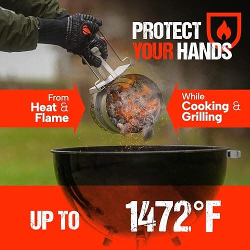GRILL HEAT AID BBQ Grill Gloves 1472°F - Extreme Heat Resistant Oven Mitts for Grilling, Smoker & Fire Pit with Silicone Grip & EN407 Cut Resistance - Mid Cuff, Black thumbnail 8