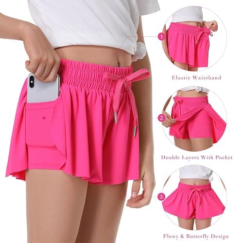 Girls Flowy Shorts Butterfly Shorts for Kids with Pocket 2-in-1 Athletic Shorts Running Shorts for Girls thumbnail 2