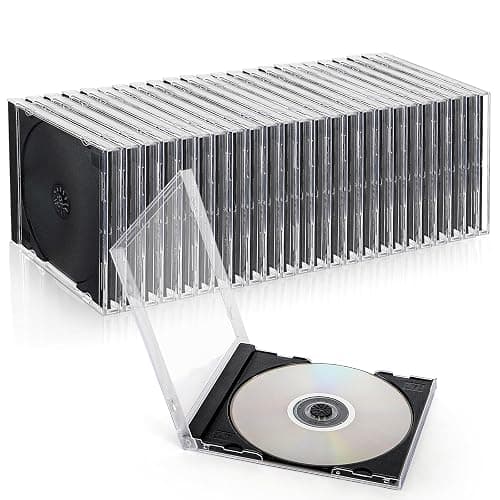 Acshio 25 Pieces Clear CD Jewel Cases, 10.4 mm Standard Single CD DVD Storage Case with Assembled Black Tray, Plastic Discs Protective Covers for CD Collection Organization - Image 1