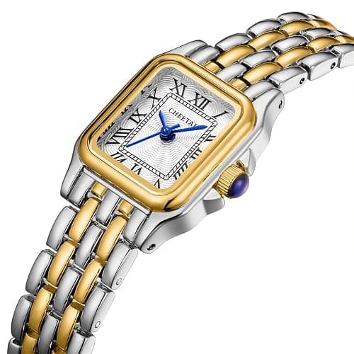 CHEETAH Gold Watches for Women with Small Vintage Bracelet, Rectangular Case Roman Dial thumbnail 2