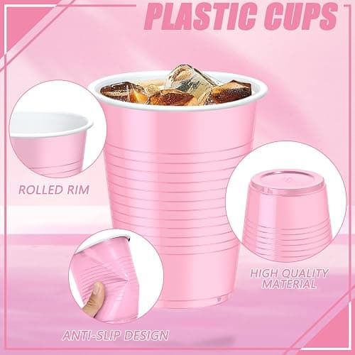 Dualshine 100 Pack Pink Plastic Cups 18 oz, Disposable Heavy Duty Drinking Cups for Party, Graduation Shot Cup for Wedding Birthday Valentine's Day Beer Serving Snack Sample Barbecues thumbnail 8