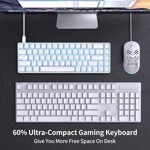 DIERYA T68SE 60% Gaming Mechanical Keyboard,Ultra Compact Mini 68 Key with Red Switches Wired Keyboard,Anti-Ghosting Keys, for Windows Laptops and PC Gamers,White thumbnail 2