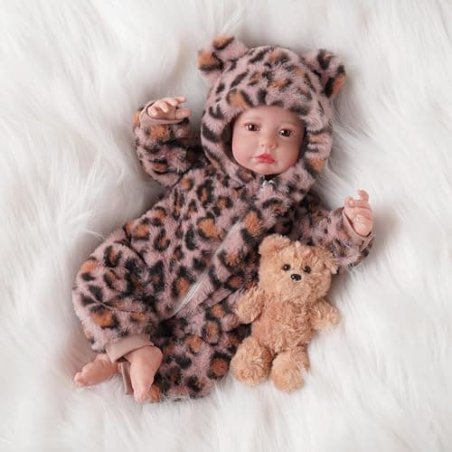 BABESIDE Reborn Baby Doll Clothes Set for 17-22 Inch Dolls, Cozy Babydolls Clothes with Hat for Lifelike Reborn Baby Doll Accessories, Leopard Print thumbnail 2