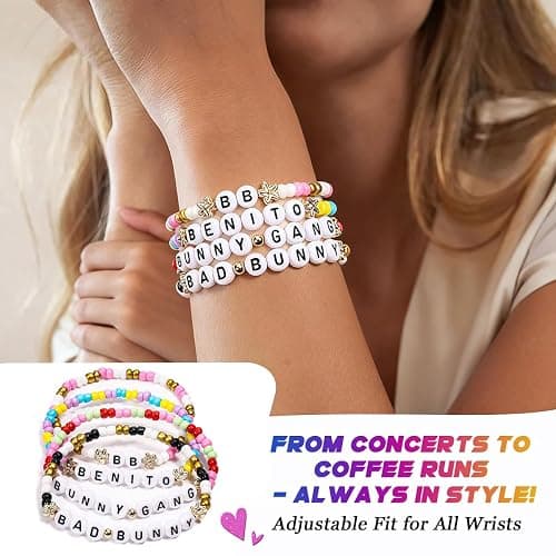 AICase for Bad Bunny Concert Inspired Merch Bracelets 4 Pcs Stackable Stretch Friendship Beaded Singer Bracelets for Bad-Bunny Merchandise Jewelry Music Lovers Birthday Gifts for Fans thumbnail 4