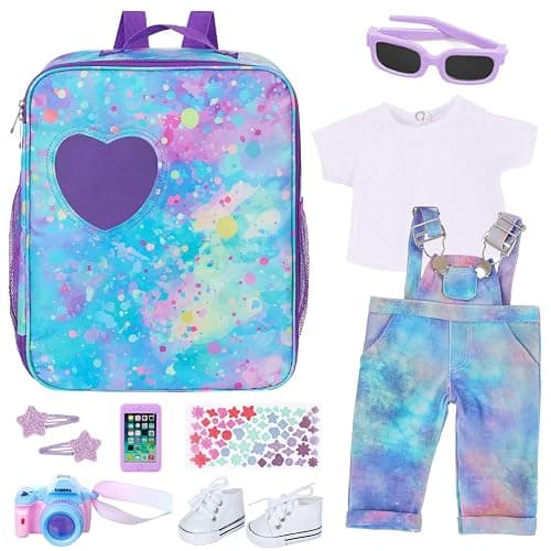18 Inch Doll Carrier Backpack - Blue and Purple Tie-Dye Style Travel Set with Accessories thumbnail 3
