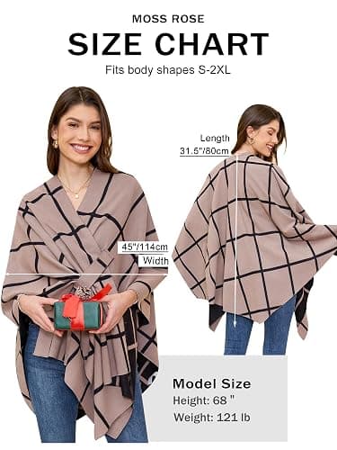 Moss Rose Women's Shawl Wrap Poncho Ruana Cape Open Front Cardigan Shawls for Fall Winter thumbnail 7