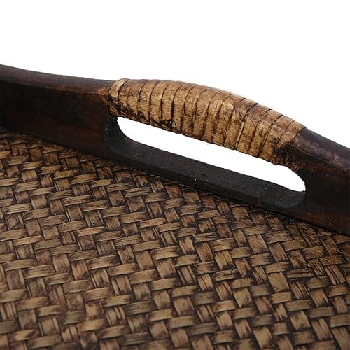 Rattan Serving Tray with Handle, Rustic Table Tray Rectangular Tea Tray  thumbnail 6