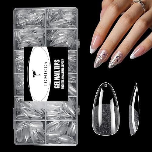 TOMICCA Nail Tips Clear Acrylic Nails 240Pcs Fake nails Medium Almond Nail Tips Pre-shape Gel Nails for Nail Extension False Nail Tips 12 Sizes - Half Matte-240 pcs Medium Almond Nail Tips