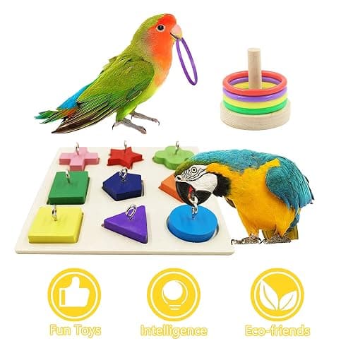 Saderoy 5 Packs Bird Toys Parrot Training Toys Parrot Wooden Block Puzzles Toy Bird Basketball Toy Small Sepak Takraw Bird Skateboard Bird Stacking Toy for Birds Parrot Training thumbnail 2