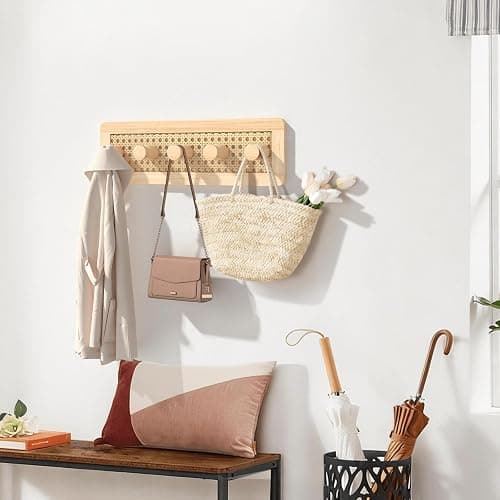 Homode Wooden Wall Hooks, Wall Mounted Coat Rack for Entryway, Boho Wood Pegs for Hanging Coats and Hats, Decorative Coat Hanger Purse Holder for Towel Key Jacket Bag Leash Cap thumbnail 2