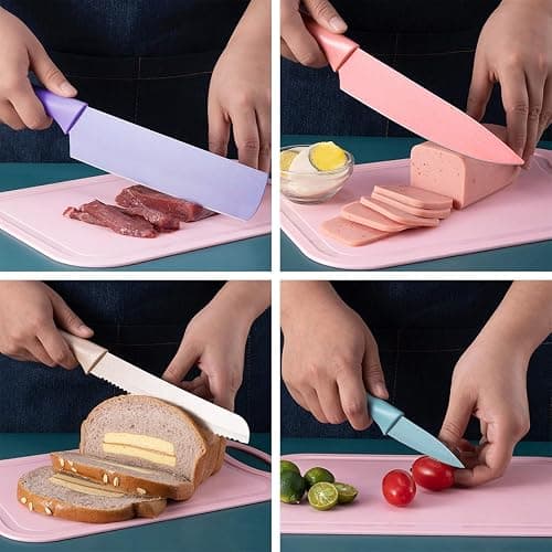 Colorful Kitchen Knife Set 6 PCS, Colored Knives Set with Non-Stick Coating, Chef Boxed Knives Set for Cooking, Camping, Travel, Picnic, BBQ and RV - Colorful- 6 Pcs thumbnail 4