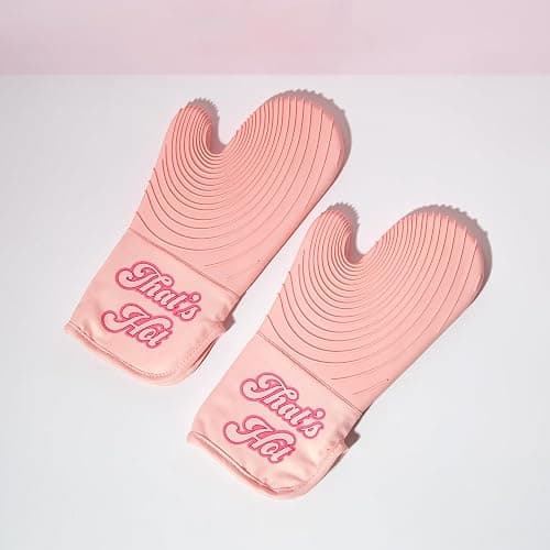 Paris Hilton Oven Mitt Set with Iconic That's HOT Design, Heat Resistant Pot Holders Featuring Non-Slip Textured Silicone Grips, 2-Piece Set, Pink thumbnail 7