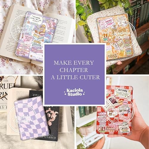 Kaciola 12PCS Inserts Cardstock and 4PCS Charms for E-reader with 50PCS Stickers for Insert, 6.2"x4.3" Bookish Warm Theme Back Cover Accessories for E-Reader Basic, Gifts for Booklovers thumbnail 6