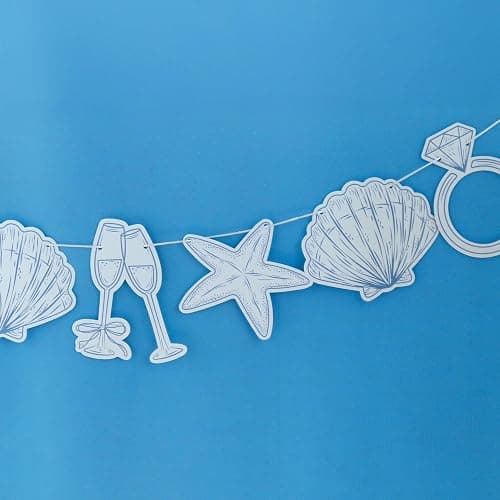 Big Dot of Happiness Last Toast on The Coast Banner, Beach Bridal or Bachelorette Party Decor, 30 Feet of Cord, 15 Double-Sided Seashells, Champagne Glasses, Wedding Ring Shaped Pieces thumbnail 2