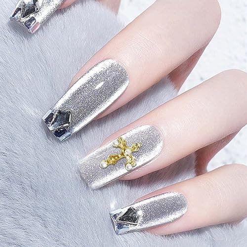 3D Cross Nail Charms, 30pcs Cross Nail Decorations for Nail Art, Pearl Gems Diamond Nail Decor, Gold Nail Charm Metal Alloy Crystal Rhinestones Nail Studs for Women Girl DIY Jewelry Cellphone Crafts thumbnail 4