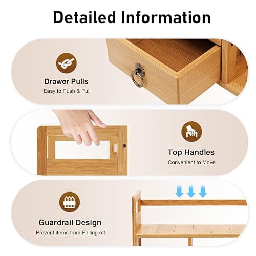 Veruopes Bamboo Desk Shelves with 3 Drawers Office Desktop Storage Rack Desk Top Document Storage Organizer Rectangular Desktop File Holder Open Design for Office Home School 19.7 * 7.5 * 17.7in thumbnail 5