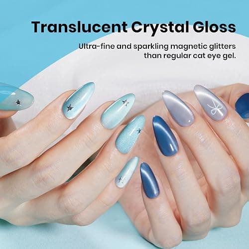beetles Gel Polish Moonlit Mist Cat Eye Gel Nail Polish Set - 6 Colors Blue Glitter Fall Gel Nail Kit, Jelly Sheer Magnetic Shine Soak Off UV Gel for Salon DIY Manicure Gift for Women thumbnail 3