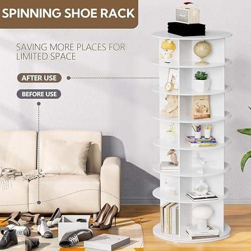 MYOYAY Étagère à chaussures rotative à 7 niveaux - Présentoir à chaussures rotatif à 360 degrés - Rangement rond vertical pour sacs à main - Peut contenir plus de 28 paires thumbnail 7