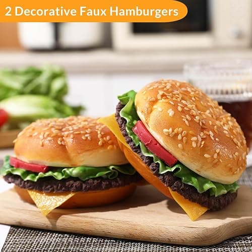 Joeabor Artificial Hamburger Round 2 Pack Realistic Fake Food for Display Faux Burger for Decoration Fake Food Props thumbnail 2