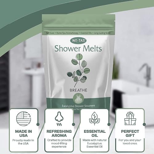 We-Tab Shower Steamers 10-pk with Essential Oil Aromatherapy to Breathe Clear, Long Lasting Eucalyptus Scent, for Relaxation, Stress & Sinus Relief and Self Care. Great for Flu & Cold Season. thumbnail 2