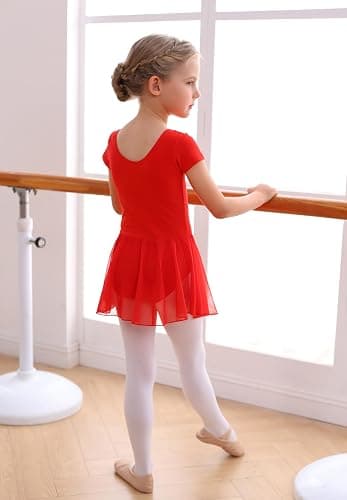 MdnMd Toddler Ballet Leotards for Girls Dance Leotards with Skirt Gymnastic Ballerina Outfit Dress Classic Short Sleeve thumbnail 6