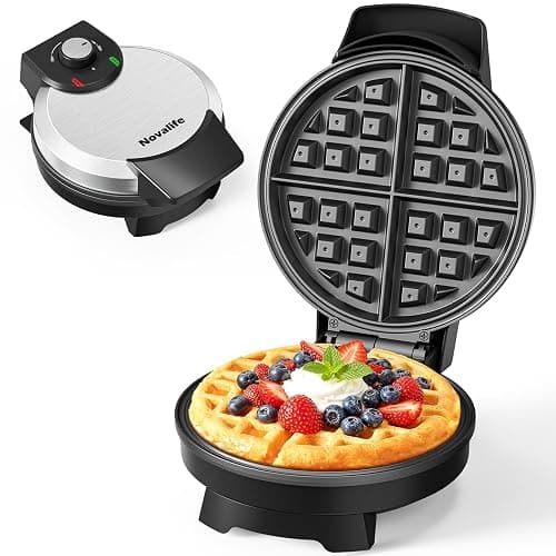 Waffle Maker, 7“ Round Classic Belgian Waffle Iron, Adjustable Browning Control, Easy-Clean Nonstick Plates & Cool Touch Handle, Space Saving Storage, Stainless Steel - Image 1