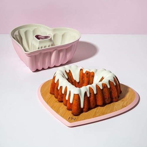 Paris Hilton Heart Shaped Fluted Cake Pan, Cast Aluminum with Clean Ceramic Nonstick Bakeware, Dishwasher Safe, Made without PFAS, PFOA, PFOS & PFTE, 9-Inch, Pink thumbnail 2