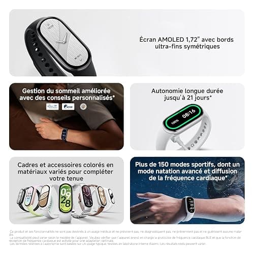 XIAOMI Smart Band 10, Bracelet Connecté, Autonomie 21 jours, rose | Charge rapide, suivi sommeil et santé, 150+ sports, iOS et Android, 5 ATM, garantie 2 ans, cadres multimatériaux thumbnail 2