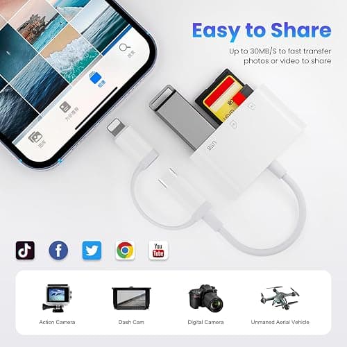 USB C to SD Card Reader for iPhone 15/16/17, Dual Connector (Lightning&USB-C) Lightning SD Card Reader for iPhone USB Adapter OTG Type C Memory Card Reader, Camera Viewer for iPhone 14/13/8/7 thumbnail 5