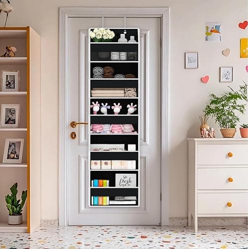 Over Door Organizer - Over The Door Storage Organizer with 5 Large Pockets & 10 Mesh Side Compartments - Heavy-Duty Hanging Storage for Bathroom, Bedroom & Nursery - Room Organizer Solution - Black thumbnail 2