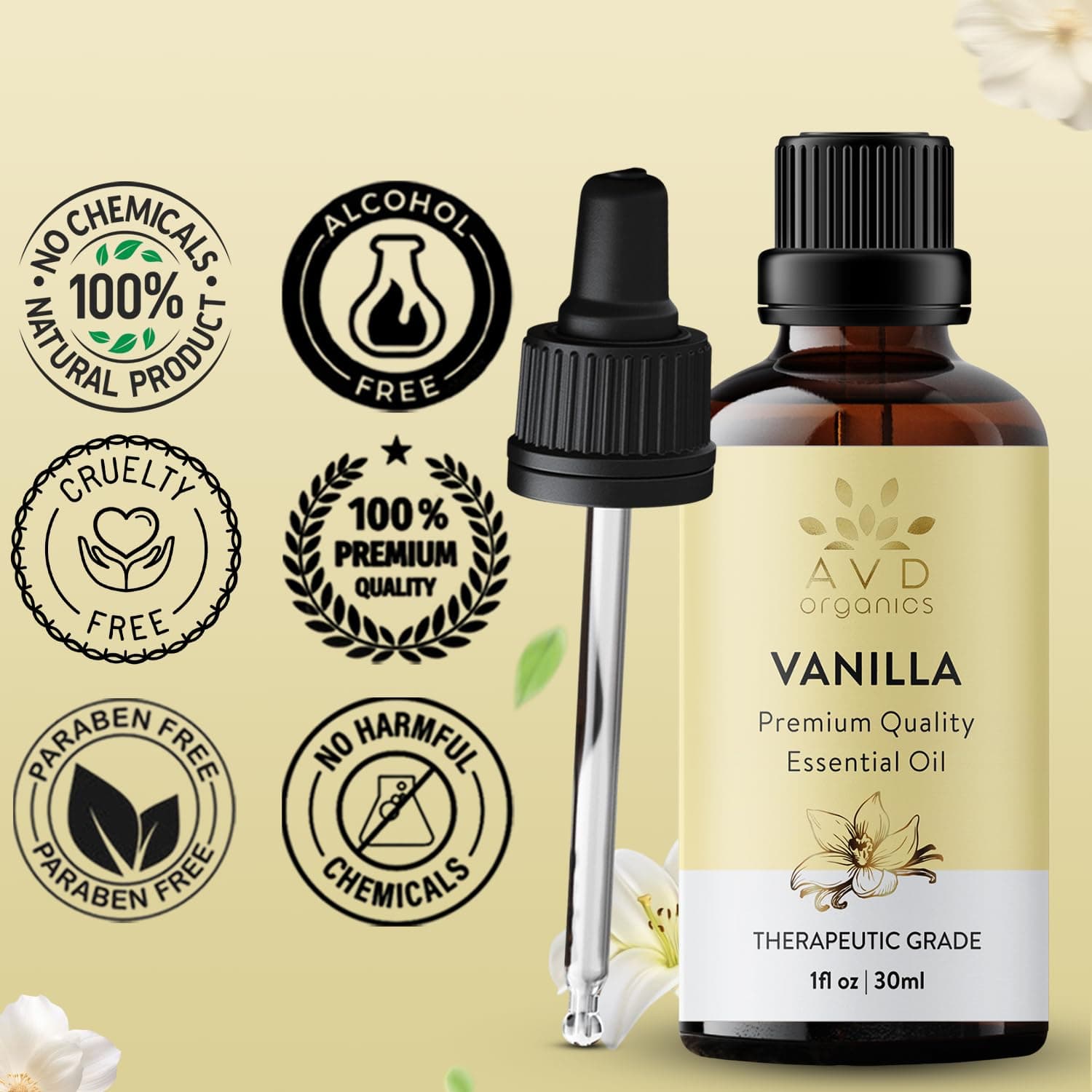 AVD Organics Vanilla Essential Oil 30ml | Pure & Natural Sweet Aroma Oil for Diffusers, Candles, DIY Blends & Home Ambience | 1 fl. oz thumbnail 7