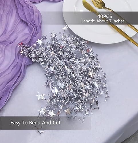 40 Pcs Star String for Floating Candle Centerpieces, Glitter Star Vase Filler for Table Wedding Christmas Water Centerpiece. (Silver) thumbnail 5