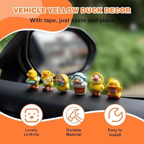Rislobx Yellow Duck Car Dashboard Decor, 6PCS Cute Duck Car Dash Decorations, Rear View Mirror Ornament, Interior Accessories for Home Office thumbnail 4