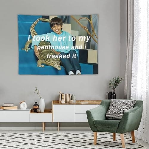 BionZax I Took Her To My Penthouse and I Freaked It Ravi Tapestry for Bedroom Aesthetic, Funny and Meme Tapestries for College Dorm and Living Room - Small Size 30"x40" thumbnail 4