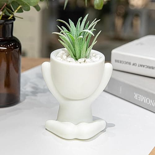 HEYO-YEPY 3PCS Cute Artificial Plant Office Decor for Women and Men, Aesthetic Desk Plant Decor for Office and Home, Potted Small Fake Plants for Indoor Decoration, White Pots Green Plants thumbnail 6